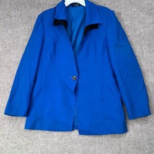 Mary‎ Kay All-Bilt Blazer Jacket 8R Blue Black Trim Single Button Career